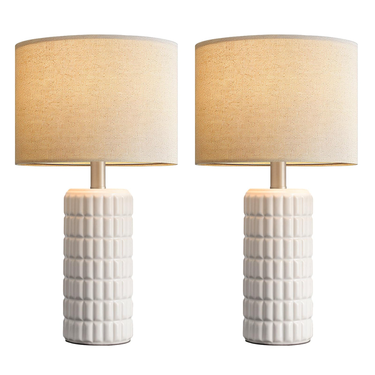 Seealle 23" Modern Ceramic Table Lamps Set of 2 - Table Lamps for Living Room, Farmhouse Bedside Night Stands Lamp for Bedroom, White Nightstand Lamps Set of 2, Desk Lamp for End Table Home Decor