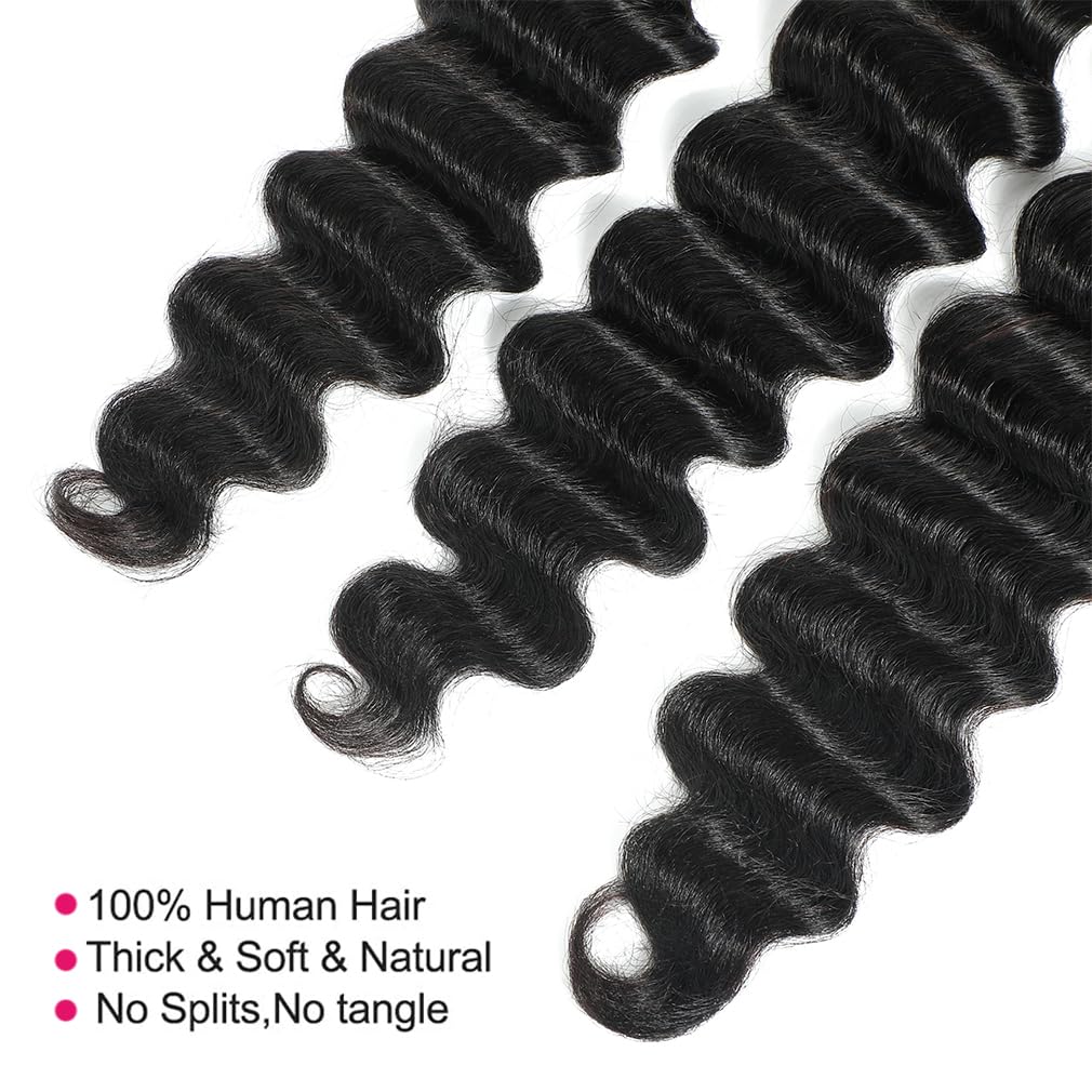Human Hair Bundles 20 22 24 Inch Loose Deep Wave Human Hair 3 Bundles 100% Unprocessed Brazilian Virgin Human Hair Extensions 12A Grade Human Hair Extensions