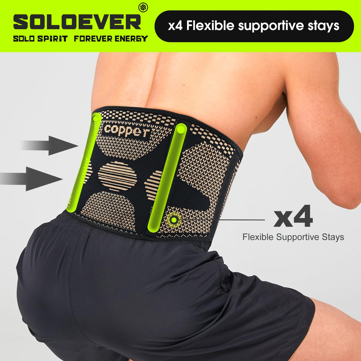 SOLOEVER Copper Back Braces for Lower Back Pain, Breathable Lumbar Support Belt for Men and Women, Lower Back Brace for Herniated Disc, Sciatica, Scoliosis, Heavy Lifting (Black, XX-Large)