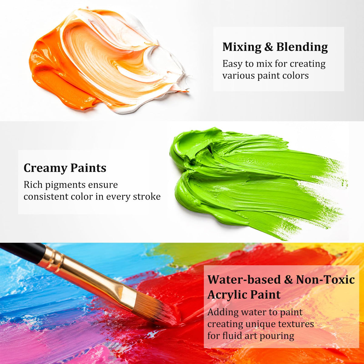 Caliart Acrylic Paint Set of 36 Colors with 12 Brushes
