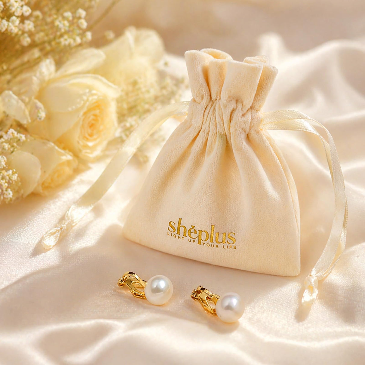 Sheplus Freshwater Pearl Clip On Gold Earrings for Women