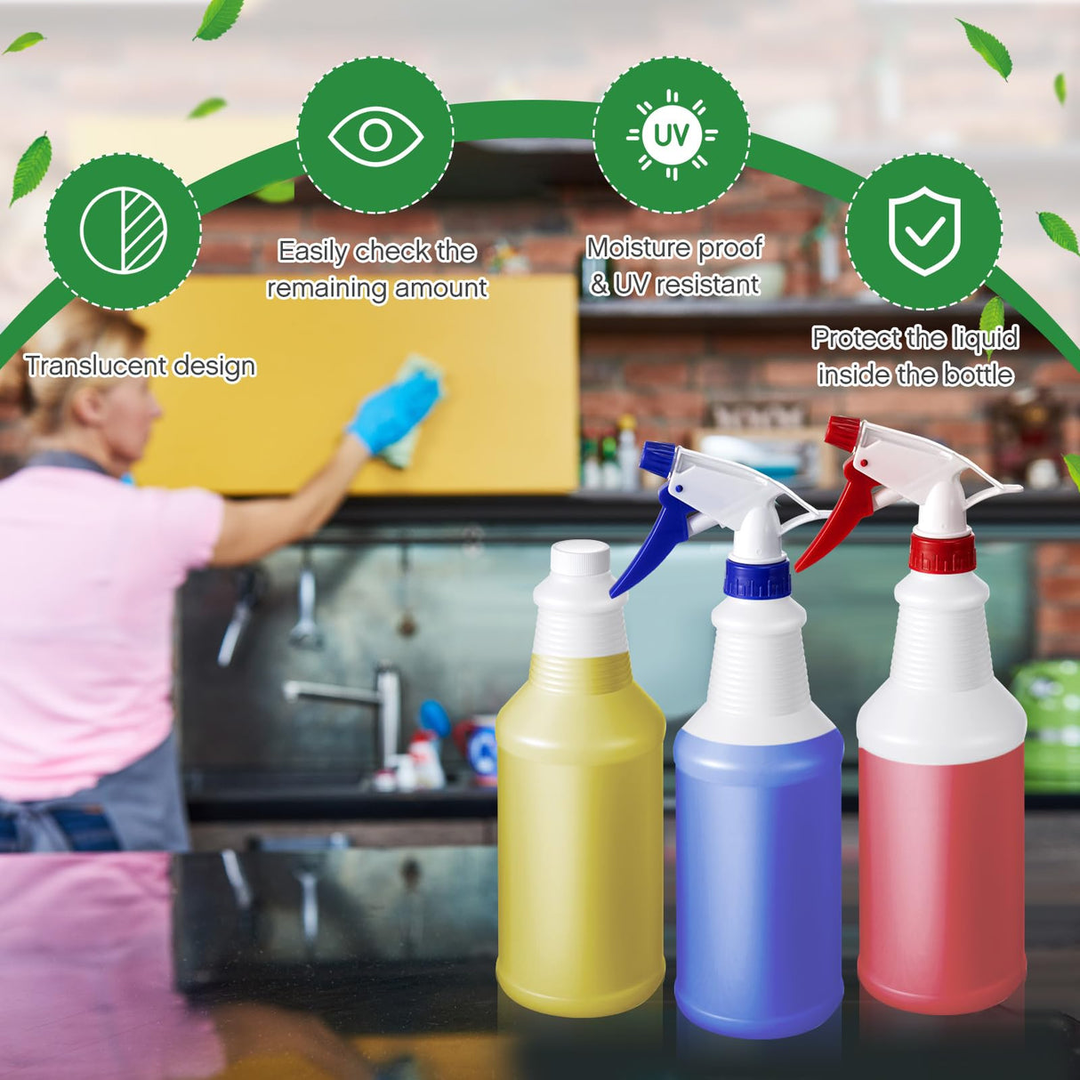 Honeydak 10 Pcs Chemical Resistant 32 oz Bottles, Commercial-grade Quality Reusable Plastic Bottle, Hdpe Plastic, Suitable for Home, Garden, Work (Nozzles Not Include)