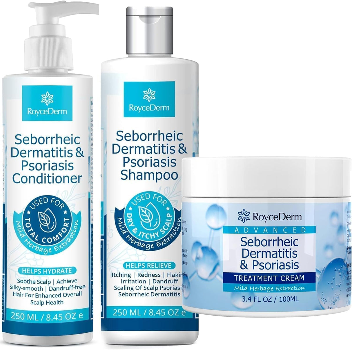 Seborrheic Dermatitis & Psoriasis Cream, Shampoo and Conditioner Set - Scalp Therapy System for Folliculitis, Psoriasis, Dandruff, Dry Scalp - Scalp Treatment to Relieve Itching, Flaking, Irritation
