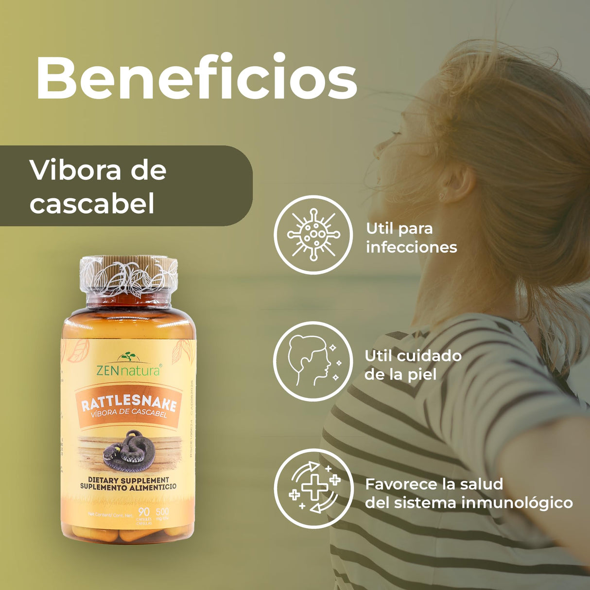 Vibora de cascabel 90 Capsules 500 mg ea, Rattlesnake Powder