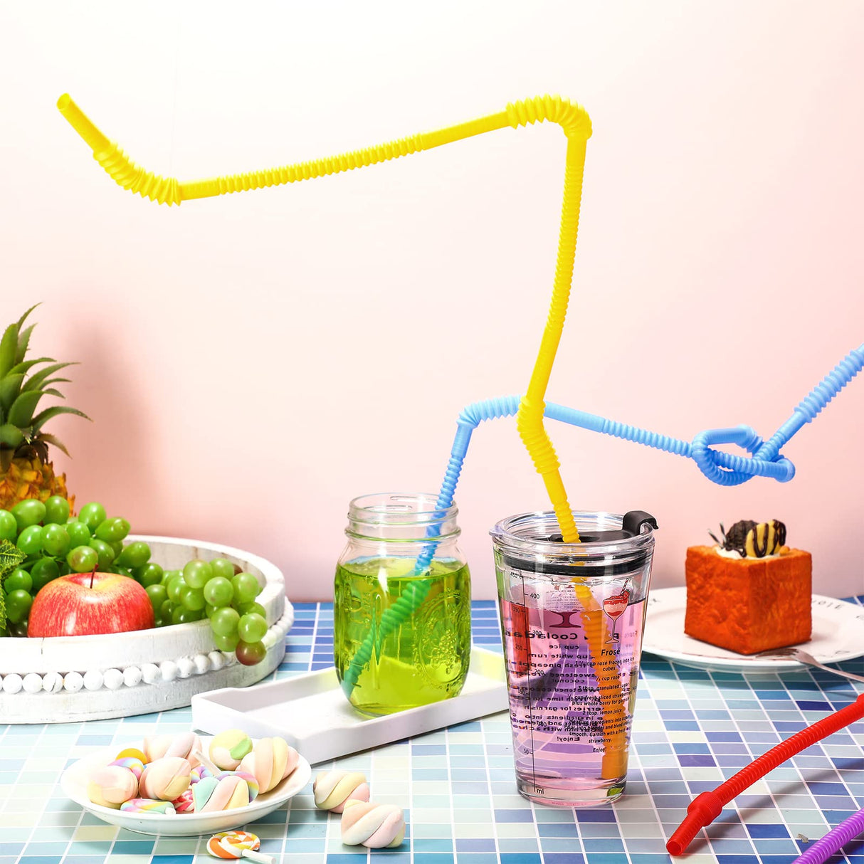 Geiserailie 12 Pieces Flexible Drinking Straws Extra Long Bendy Plastic Straws for Party Camping Limited Mobility Situations Dishwasher(Red, Yellow, Blue, Purple, 28 Inches)