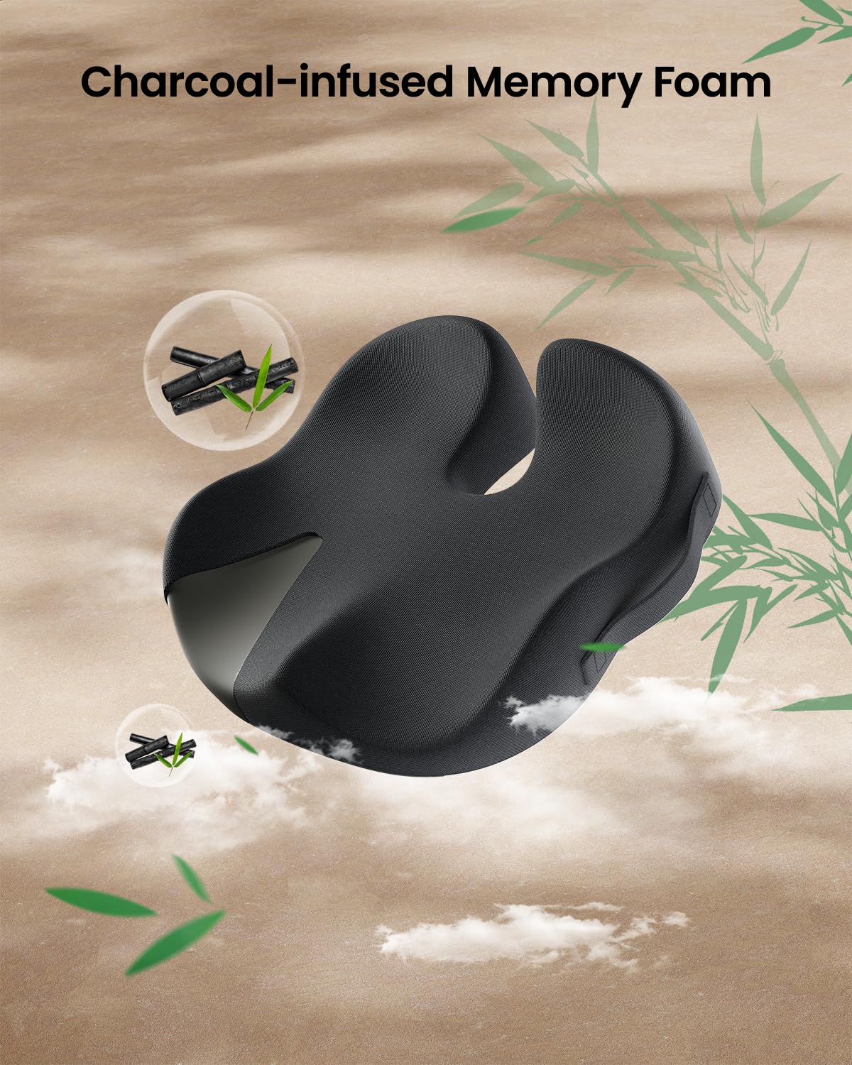 ProtoArc Seat Cushion for Tailbone Pain Relief, Office Chair Cushion, Coccyx Cushion, Ergonomic Memory Foam Seat Cushion for Home, Car, Pressure Relief Pad for Hip, Coccyx, All Day Comfort - Black