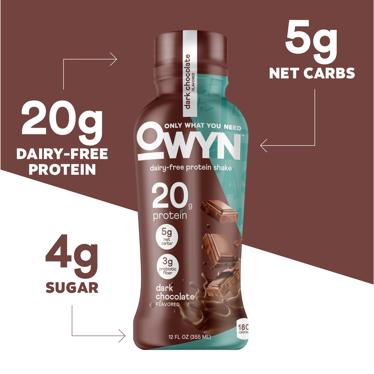 OWYN Only What You Need Dark Chocolate Flavored 20g Protein Shake, 12 Ct