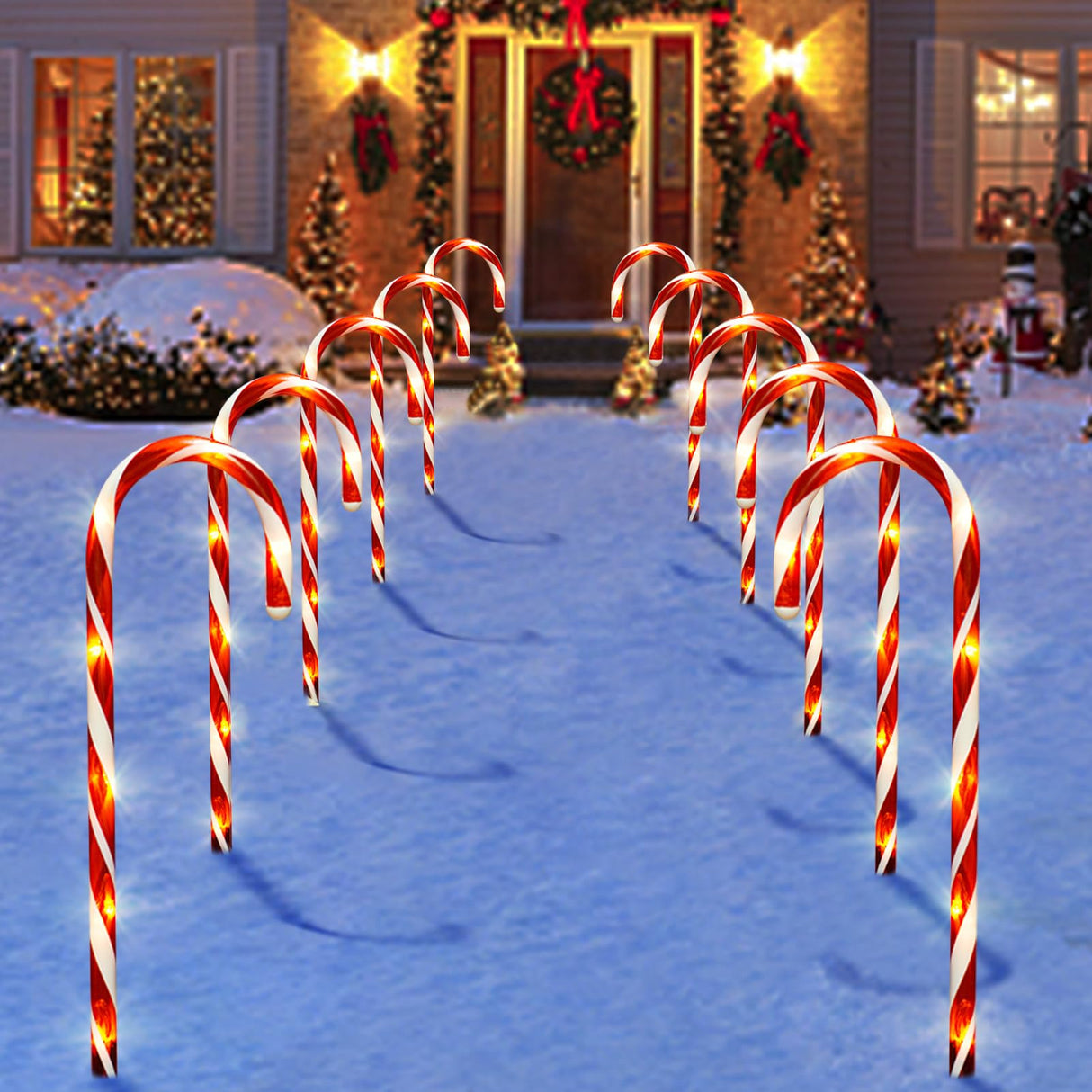Bstge Christmas Decorations Outdoor, 10 Pcs Candy Cane Lights, 21'' Solar Pathway Lights with 8 Lighting Modes, Waterproof Garden Lights for Christmas Patio Yard Walkway Decorations
