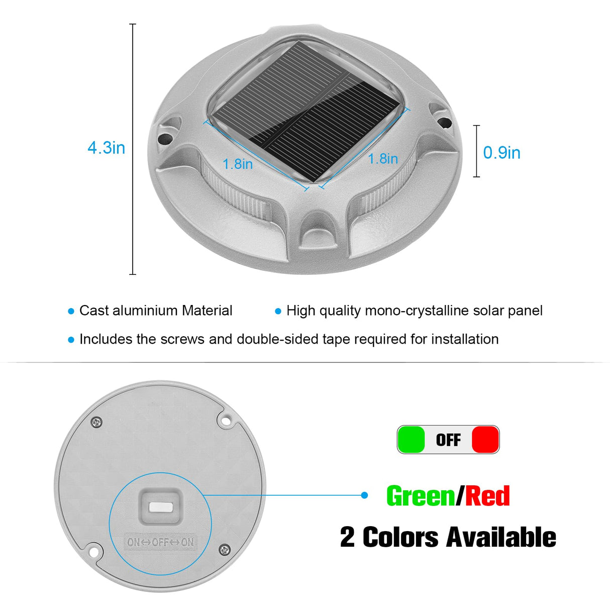 VOLISUN Christmas Solar Driveway Lights Dock Marine Lights 4 Pack,2 Colors in 1,Outdoor LED Deck Lights,Solar Powered Waterproof Warning Step Lights for Driveway Sidewalk Pathway (Red/Green)