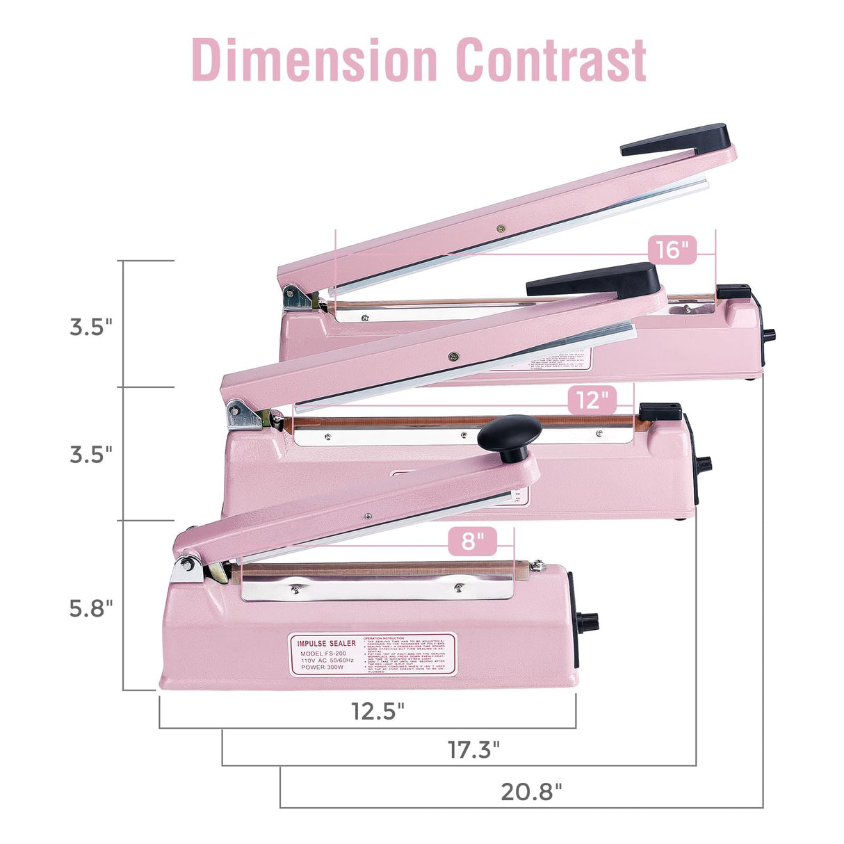 METRONIC Impulse Sealer 16 inch, Manual Heat Sealer Machine for Plastic Bags, Shrink Wrap Bag Sealers Heavy Duty Sealing Machine with Repair Kit (Pink)