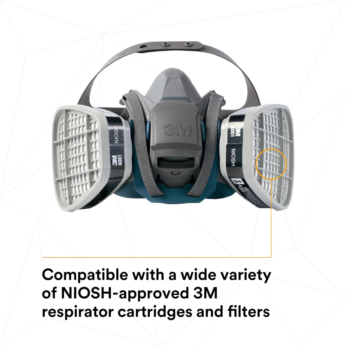 3M Rugged Comfort Quick Latch Half Facepiece Reusable Respirator 6503QL, NIOSH, Cool Flow Exhalation Valve, Bayonet Connection, Silicone Face Seal, for Gases, Vapors, Dust, Maintenance, Construction,L