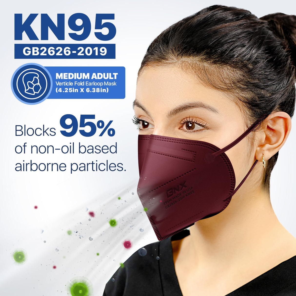 AccuMed KN95 Face Mask Made in USA , KN95 Mask Disposable Particulate Protective Mask, GB2626-2019, Protection Against Dust, Pollen and Haze (20 pcs) (Earloop) (Model: E95M) Navy