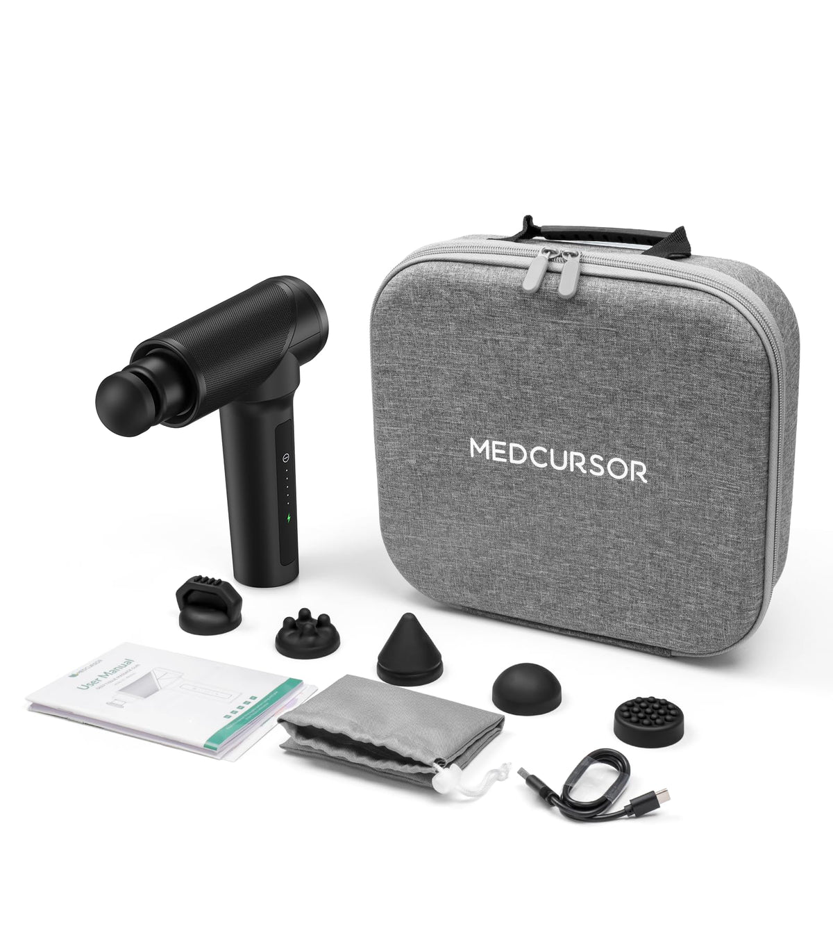 Medcursor Massage Gun - High Intensity Brushless Motor, Handheld Percussion Deep Tissue Massager with 6 Massage Heads for Sore Muscle and Stiffness, Gifts for Father/Dad (Black)
