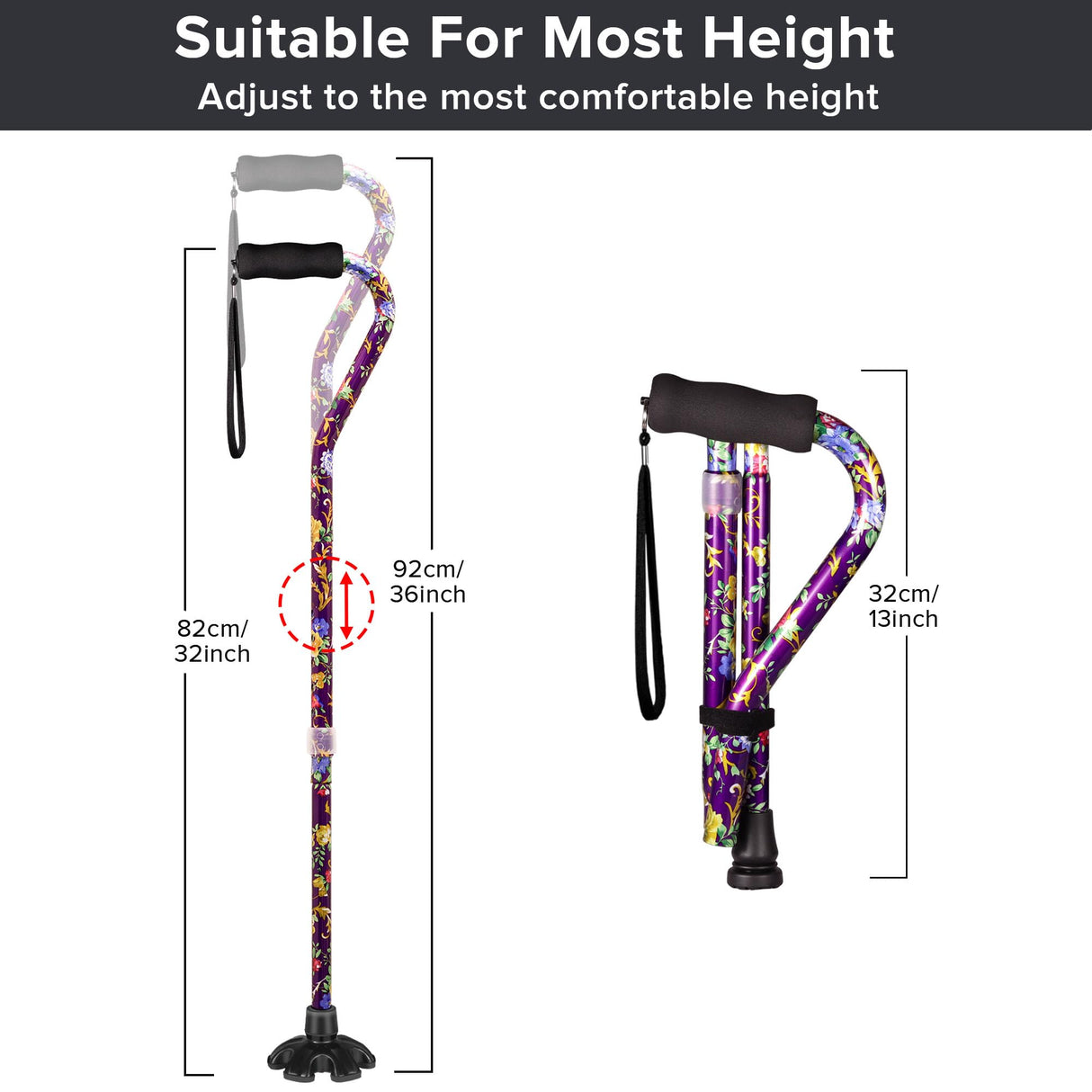 LIXIANG Walking Cane and Walking Stick for Adult Men and Women, with Travel Bag, Adjustable Folding Elderly and Adult Cane(Purple)