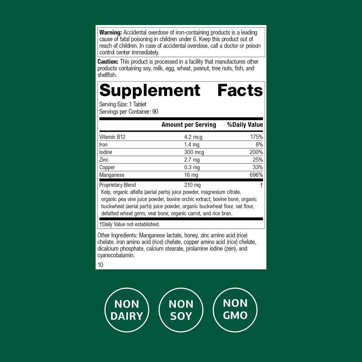 Standard Process Trace Minerals-B12 - Thyroid & Cell Functioning Support with Iodine, Zinc & Copper - Cartilage & Bone Health Aid - Non-Dairy & Non-Soy - 90 Tablets (90 Servings)