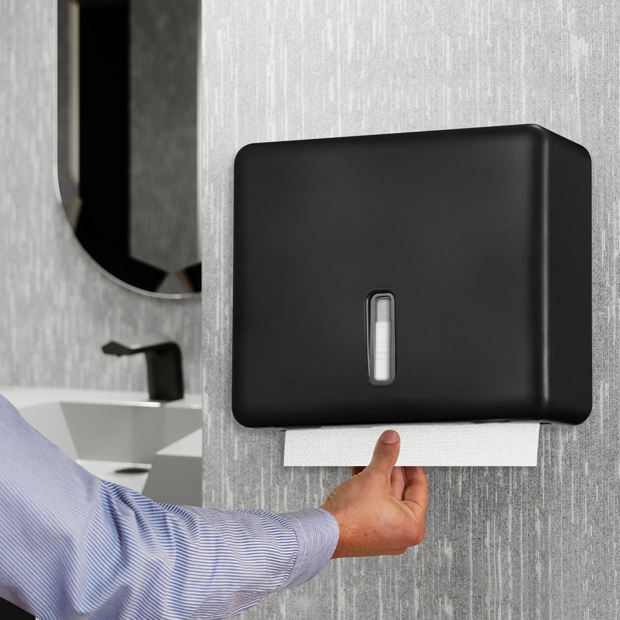 Stardrix Multifold Paper Towel Dispenser Wall Mount (Black) – Large Capacity C-Fold, Trifold, and Folded Commercial Hand Towels Holder for Bathroom & Restroom – Adhesive or Screw Mounted