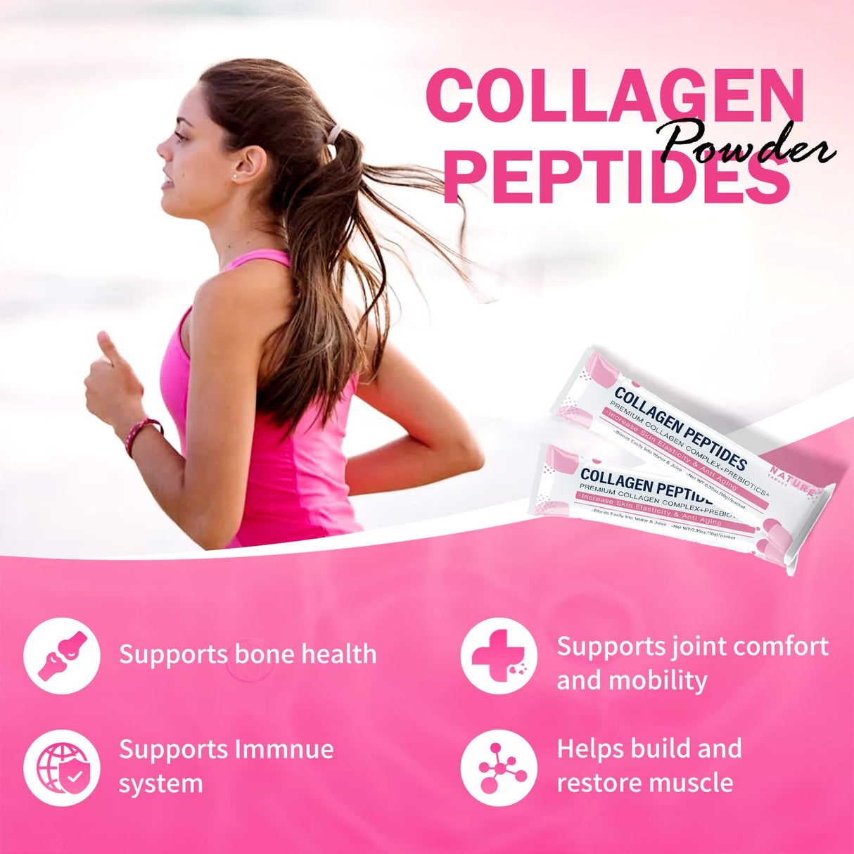 NATURE TARGET Multi Collagen Peptides Powder - Type I, II, III, V, X - Enhanced Absorption, Hydrolyzed Collagen Peptides with Prebiotics, Sugar-Free, Skin Hair Nail & Joint Support, Non-GMO