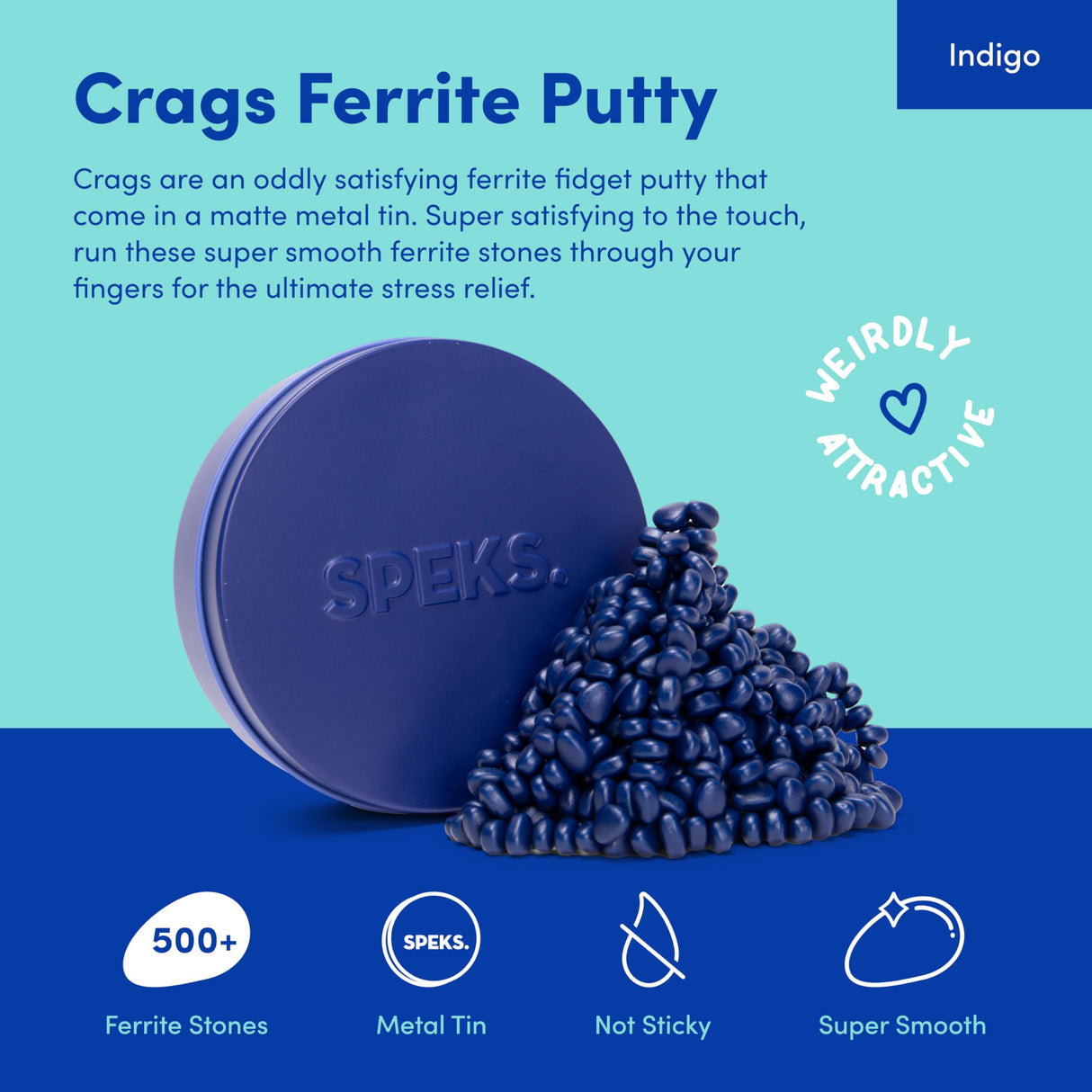 Speks Crags Ferrite Putty, 500+ Ferrite Stones in a Tin, Fidget Toy for Adults & Teens 14+, Desk Toy for Office, Christmas Gift, Holiday Stocking Stuffer, Stress Relief Present | Matte Indigo, Medium