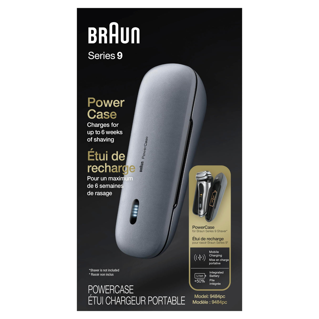 Braun Powercase for Electric Razors for Men, Compatible with Braun Series 9 Pro, Series 9 and Series 8 Electric Shavers, Portable Shaver Case, Charges for Up to 6 weeks