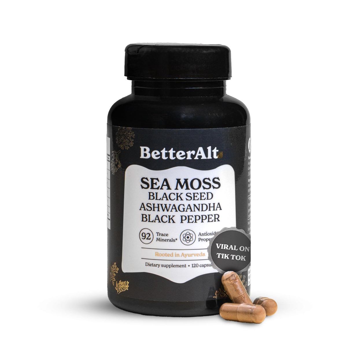Better Alt Seamoss Capsules- Irish Sea Moss with Black Seed Oil, Ashwagandha & Black Pepper for Stamina, Strength & Endurance- High Potency Sea Moss Supplement - 60 Servings, 120 Capsule
