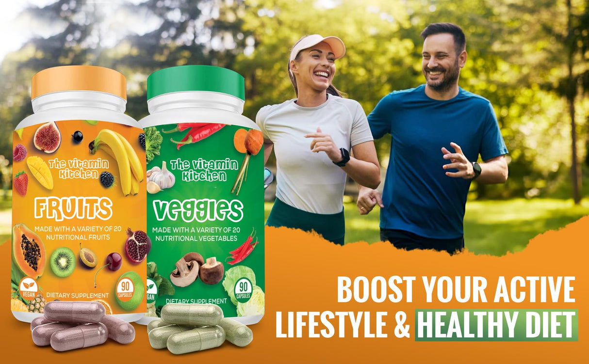 The Vitamin Kitchen Fruit and Veggie Supplements-90 Fruits, 90 Veggies Capsules to Boost Energy Level - Whole Food Fruits and Vegetable from Super Foods - Made in USA - Soy & Vegan Free (Pack of 2)…