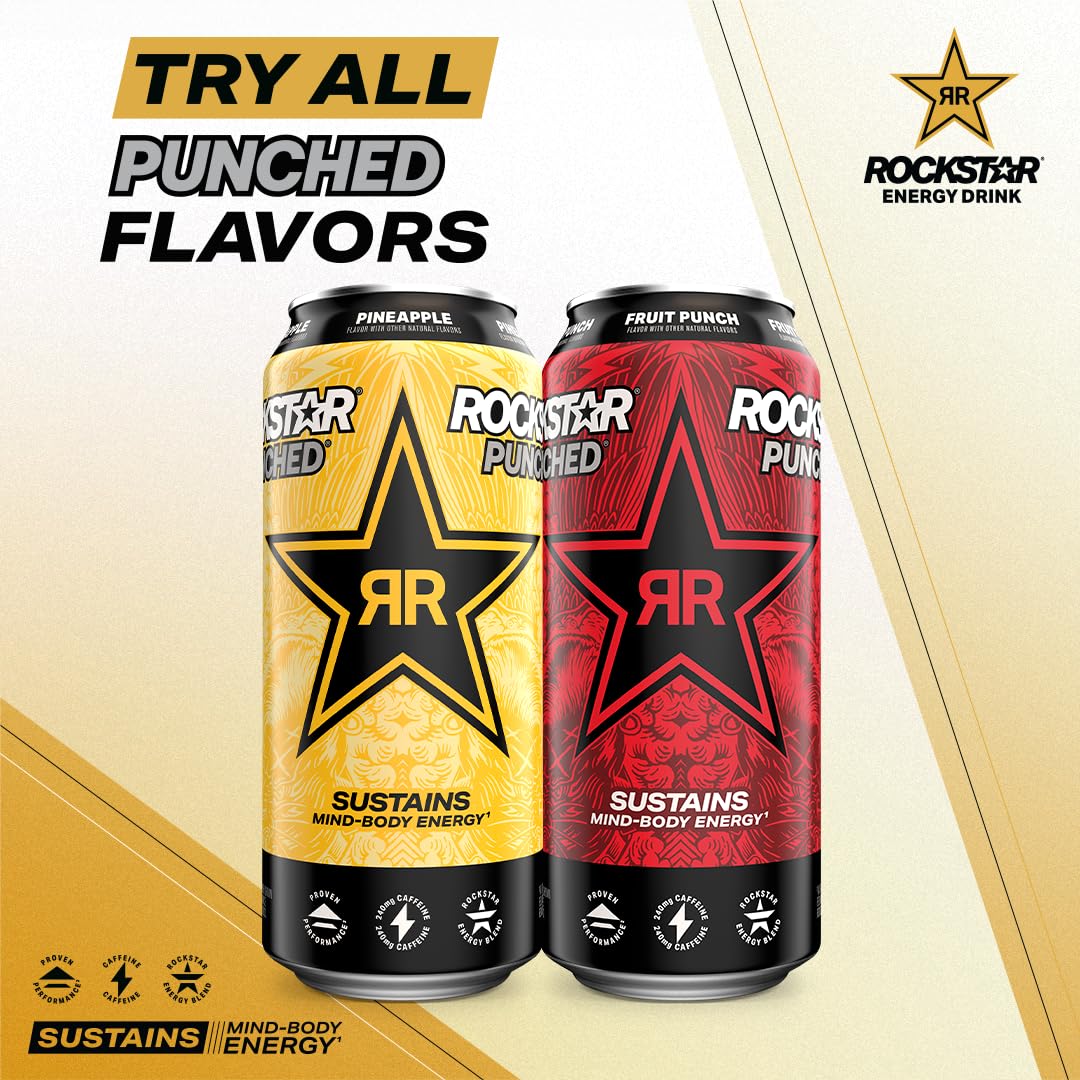Rockstar Punched Energy Drink, Fruit Punch, 16 Fl Oz (Pack of 12) (Packaging May Vary)