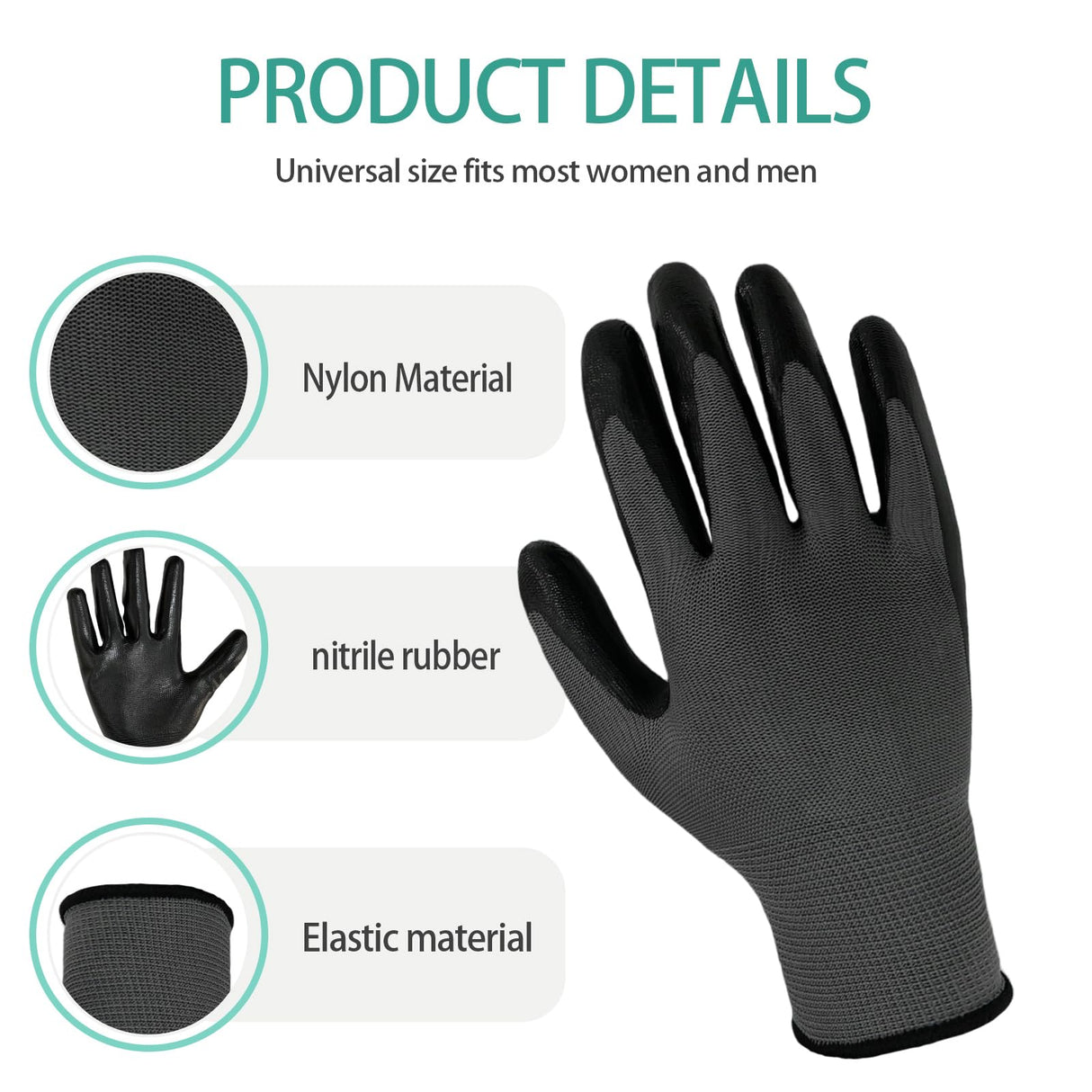 YOUKE OLA 120 Pair Gardening Gloves for Men Women, Breathable Rubber Coated Garden Gloves Working Gloves for Gardening, Construction Black