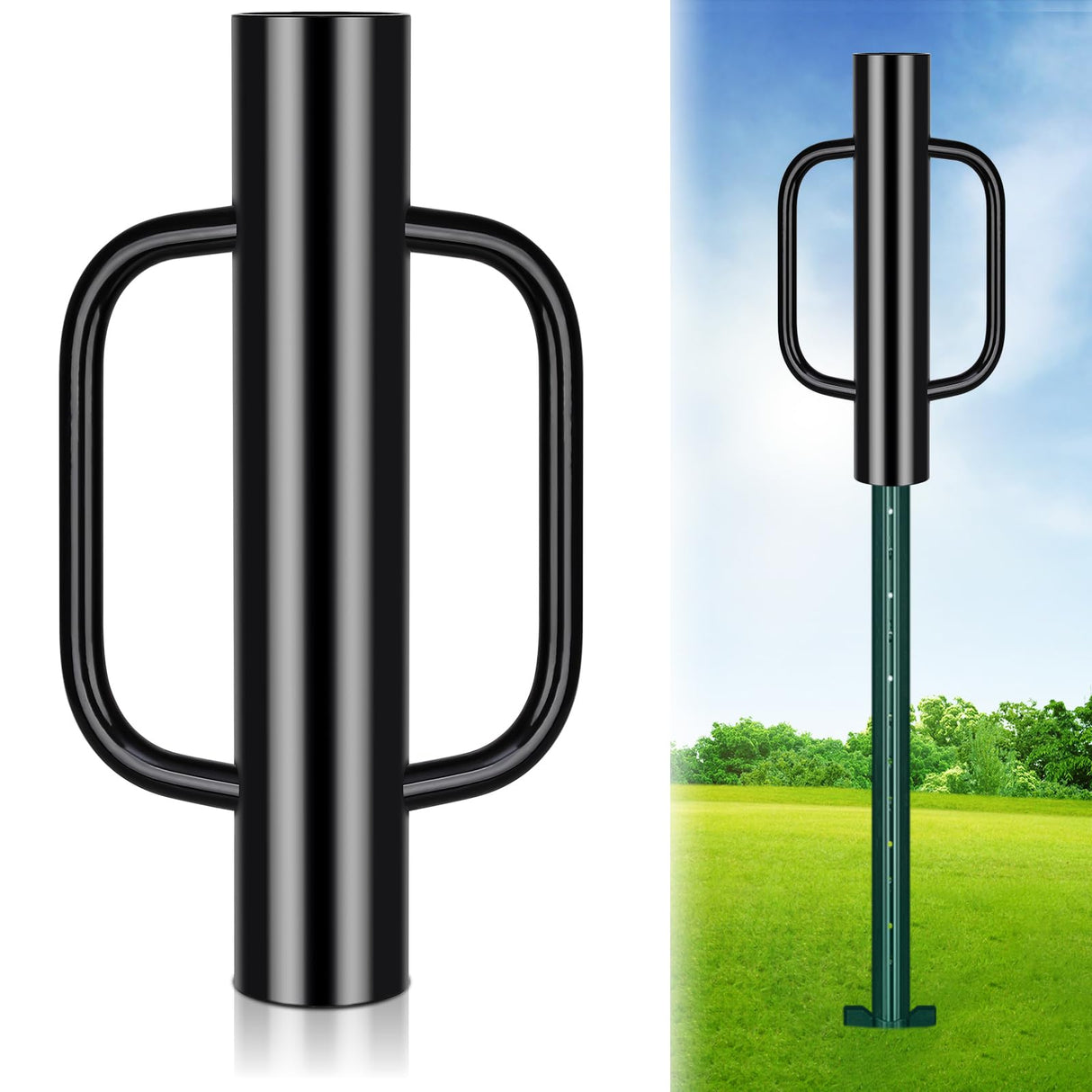Gtongoko 12LB T Post Driver with Handles Heavy Duty Fence Post Driver Post Pounder for T-Posts,U Channel,Metal Post and Sign Post Pole Driver Tool,17 Inch Black