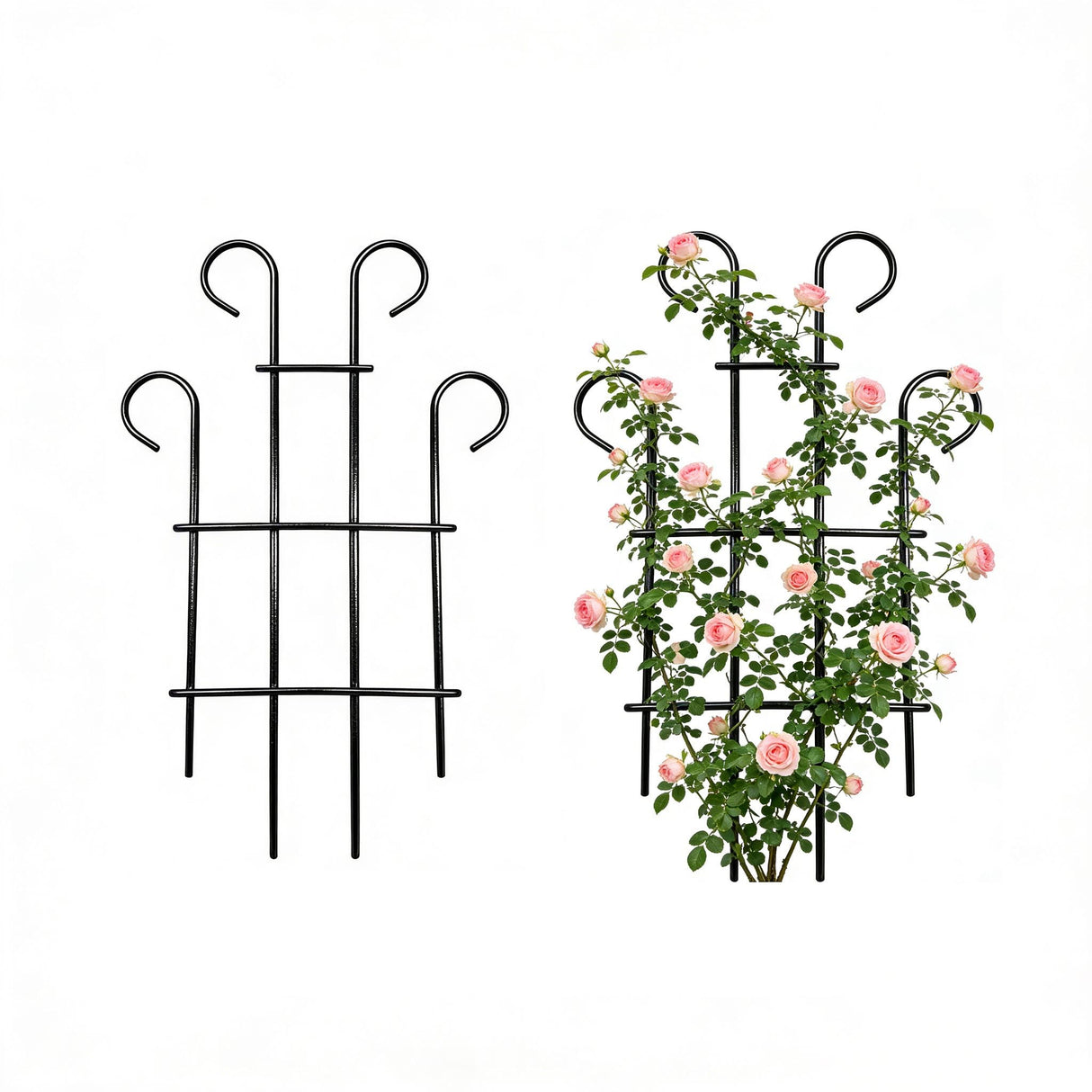 2 Pack 31 Inch Black Coated Wave Pot Metal Trellis Panel,Plant Stakes for Climbing Plants Outdoor Roses Vines Flower Vegetable Supports