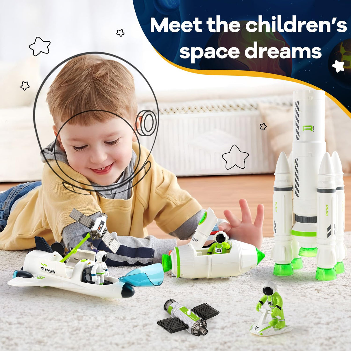TOY Life Space Toy Rocket Toys for Kid Shuttle with Astronaut Spaceship Planet Stem with Christmas Spaces Station for Boy 3 4 5 6 7 8, Gift for Age 3+
