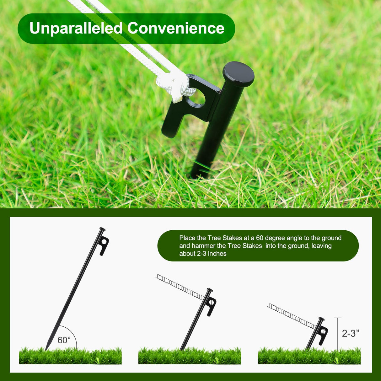 Jevrench Tree Stake Kits, Heavy Duty Tree Stakes and Supports Kits for Young Trees Against Bad Weather, 6 Pcs Tree Stake, 6 Pcs Tree Straps, 2 x 32.8 FT Rope