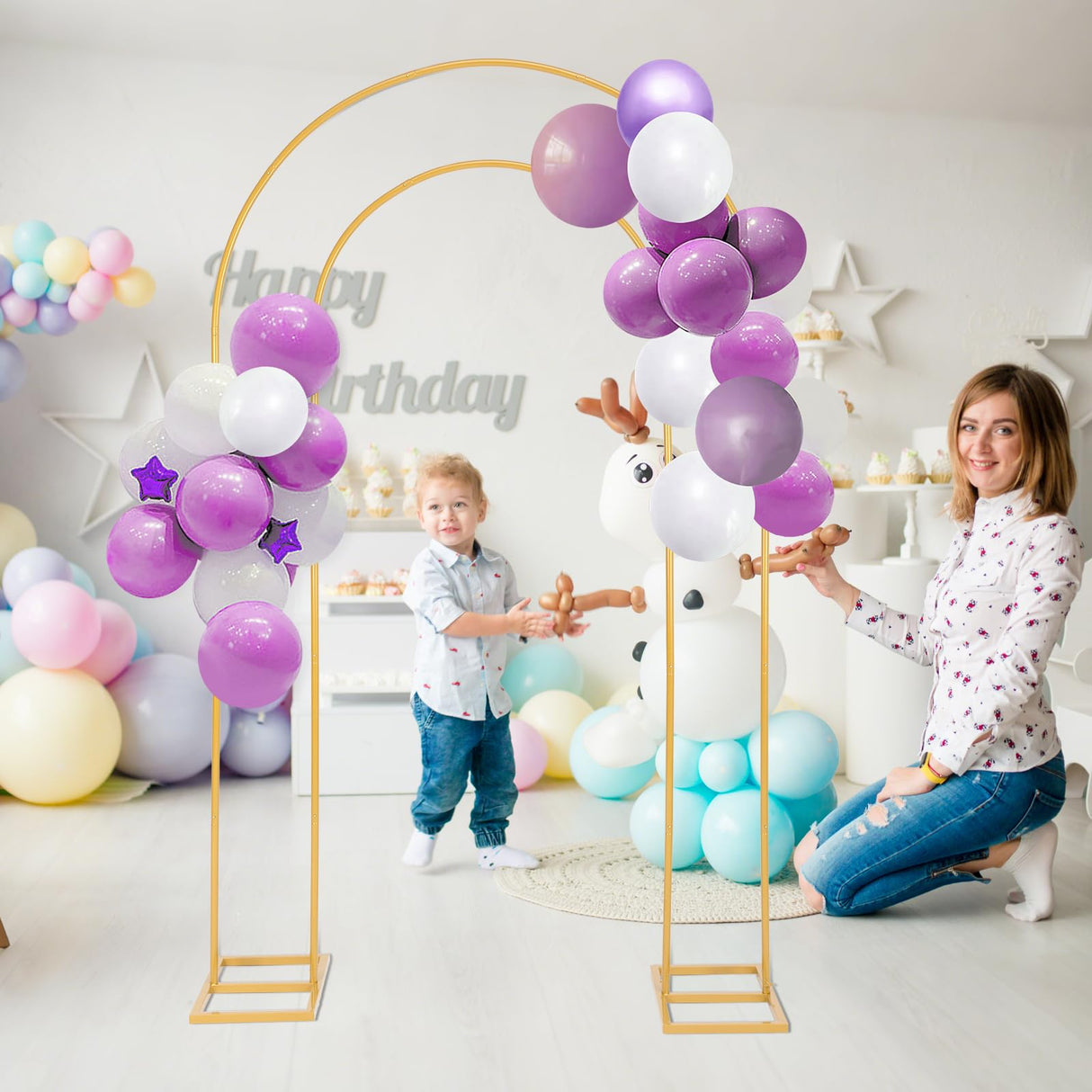 Open Arch Backdrop Stand Gold Metal Double Arch Backdrop Stand U Shaped Frame 7.2ft×4.4ft Flower Arches for Wedding Ceremony Baby Shower Birthday Garden Arch Party Decorations