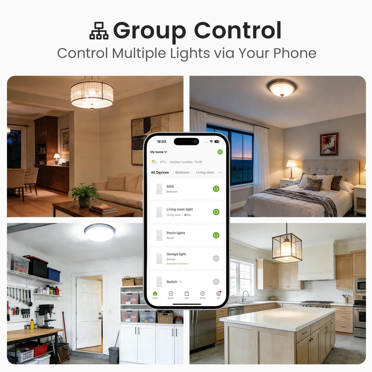 GHome Smart Switches for Lights, WiFi Smart Light Switch Works with Alexa and Google Home, Neutral Wire Required, 2.4Ghz WiFi Light Switch with APP Control, Single Pole Smart Switch, 3