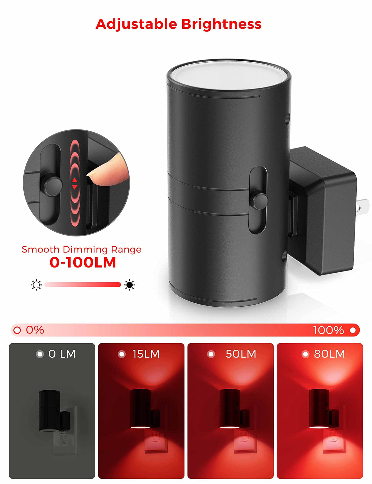 L LOHAS LED Red Night Light, Night Lights Plug into Wall, LED Night Lights with Light Sensor, Sleep Aid Red, Dimmable Night Light for Christmas, Holiday Decor, Hallway, Bedroom, 2 Pack