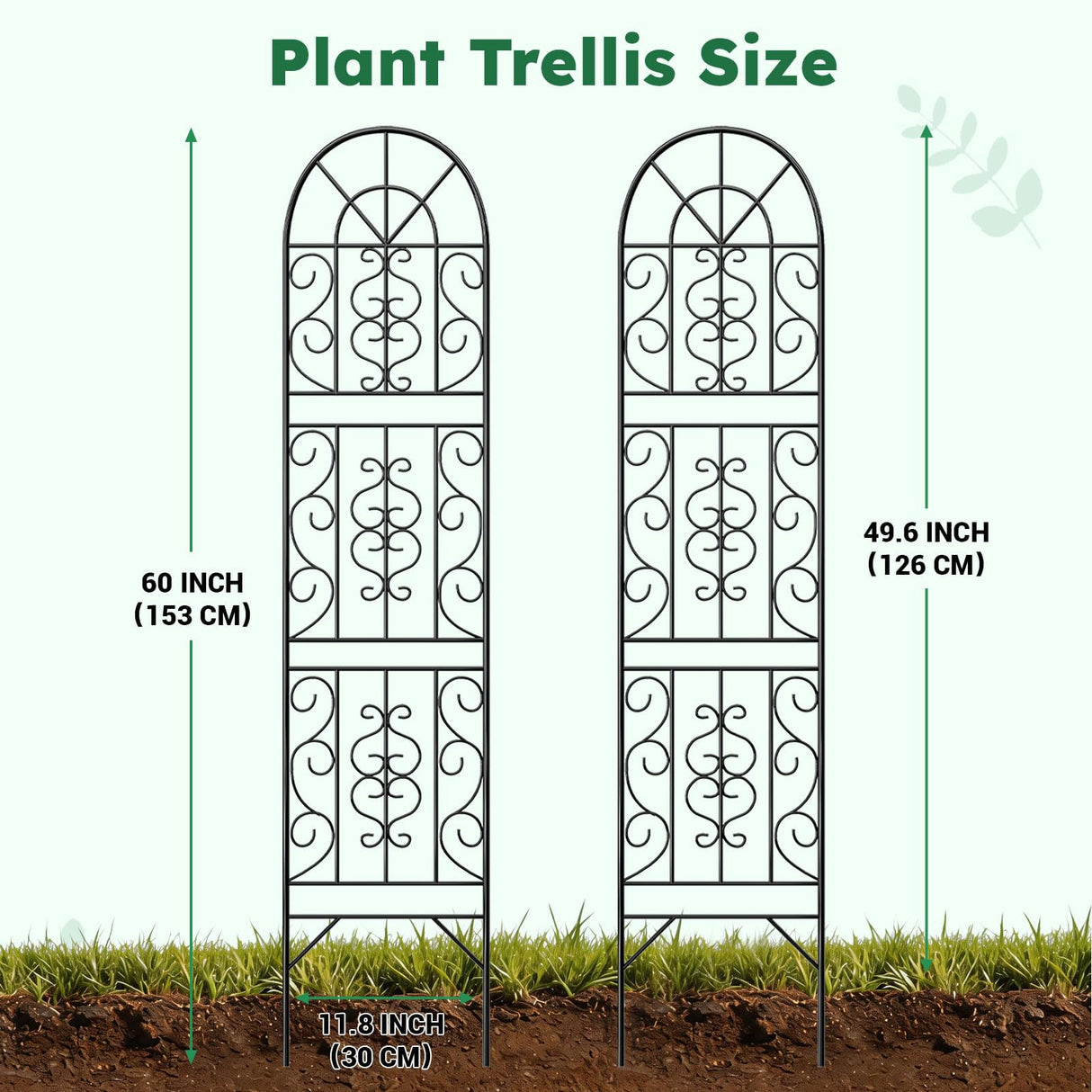 Shomextol 2 Pcs 60" H X 11.8" W Trellis for Climbing Plants Outdoor, Small Metal Garden Trellis for Outside, Sturdy Support Garden Plant Trellis Arch for Rose Cucumber Flower Vine Decor