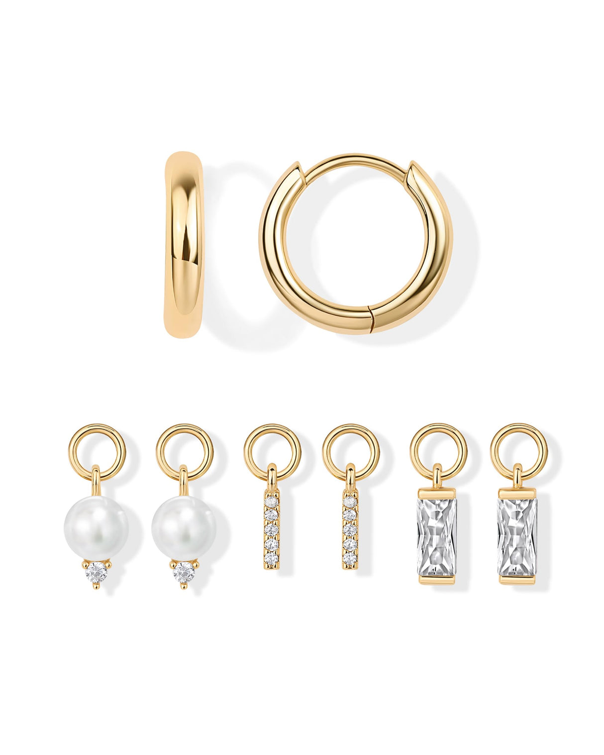 PAVOI Huggie Earring Set, Yellow Gold, Size 13.5 Millimeters, Pearl