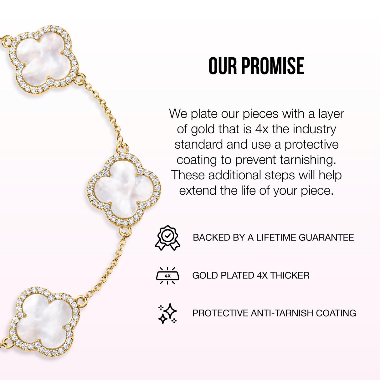 Electric Picks Icon Bracelet for Women, White Mother of Pearl Clover on 14k Gold Plated Chain Bracelet, Adjustable 6"–7.5", Stackable Everyday Jewelry, Minimalist White Bracelet Gift