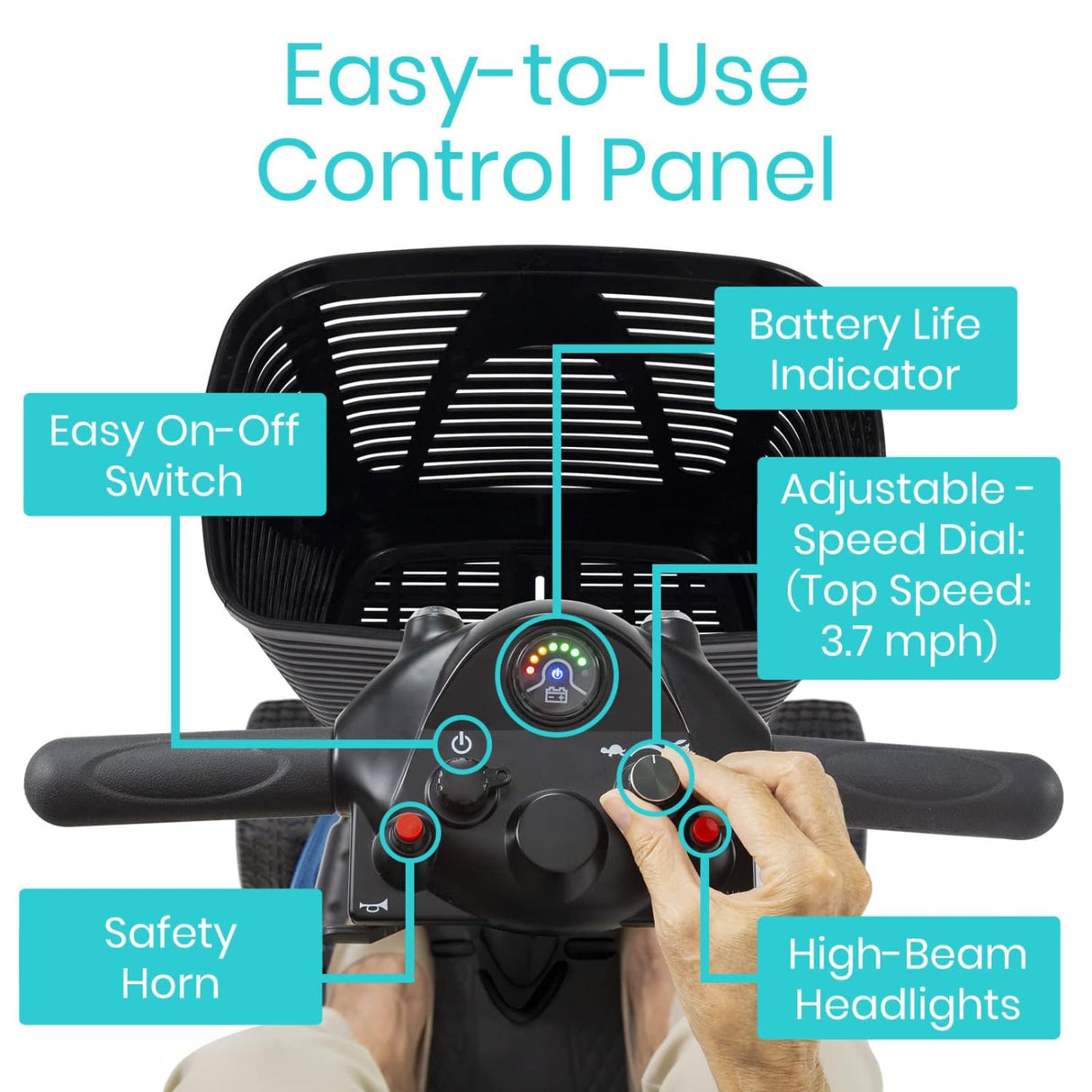 Vive 4 Wheel Mobility Scooter - Electric Powered Wheelchair Device - Compact Heavy Duty Mobile for Travel, Adults, Elderly - Long Range Power Extended Battery with Charger & Basket (FSA/HSA Eligible)