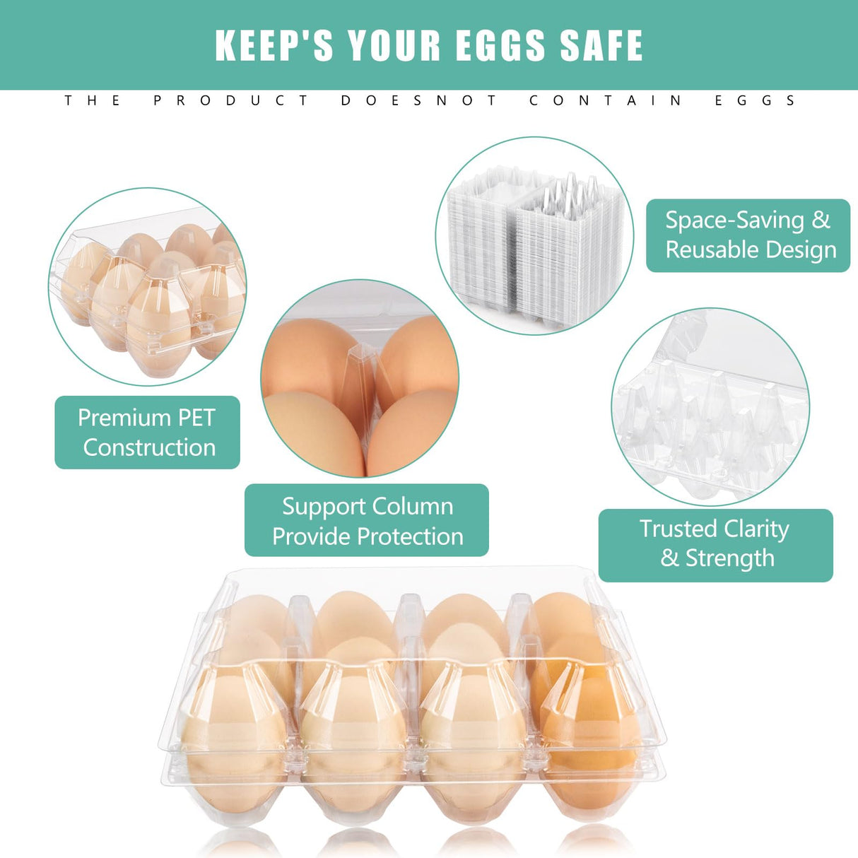 SINLUCESCE 100 Packs Egg Cartons Cheap Bulk,Plastic for 12 Eggs, Clear Egg Cartons 3 * 4 Grids,Perfect for Refrigerator Chicken Farm Markets Commercial Business Market Display
