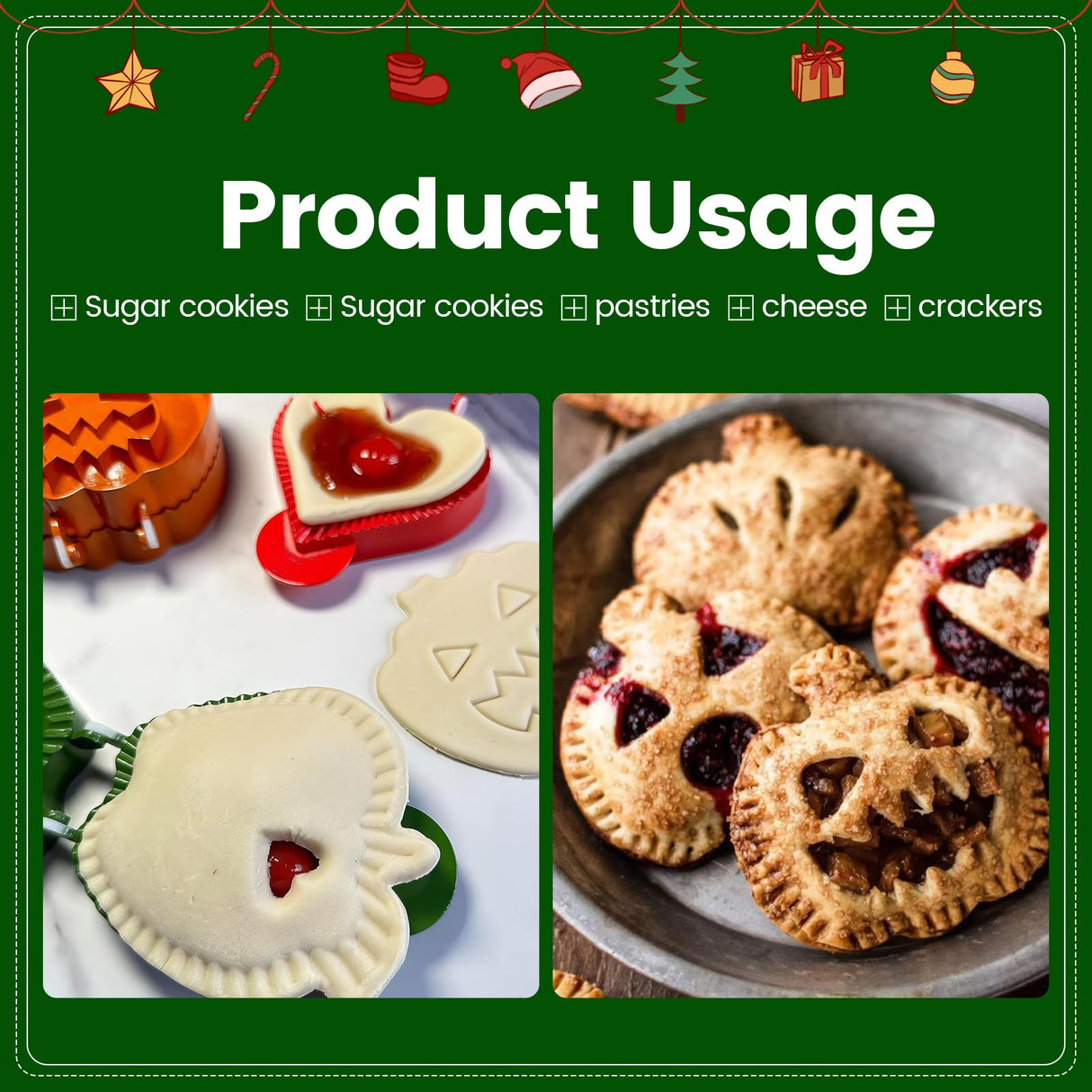 9PCS Mini Hand Pie Molds, Christmas Dough Presser Pocket Pie Molds Fits All Kinds of Festivals and Parties (Multicolor Green, mini)