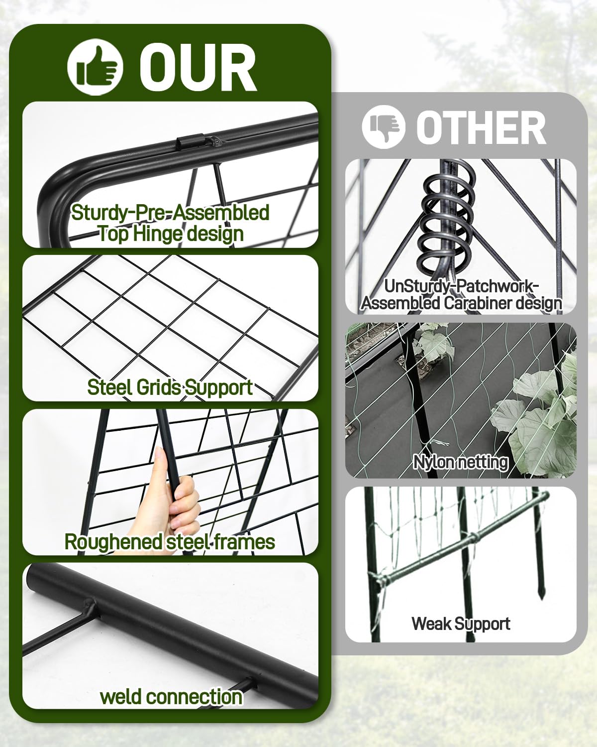 60"x16.2" Heavy Duty Steel A-Frame Garden Trellis for Climbing Plants – Rust-Proof Metal Trellis with Hardware Cloth, Perfect for Raised Beds,Cucumbers,Tomatoes & Outdoor Vines (Black)