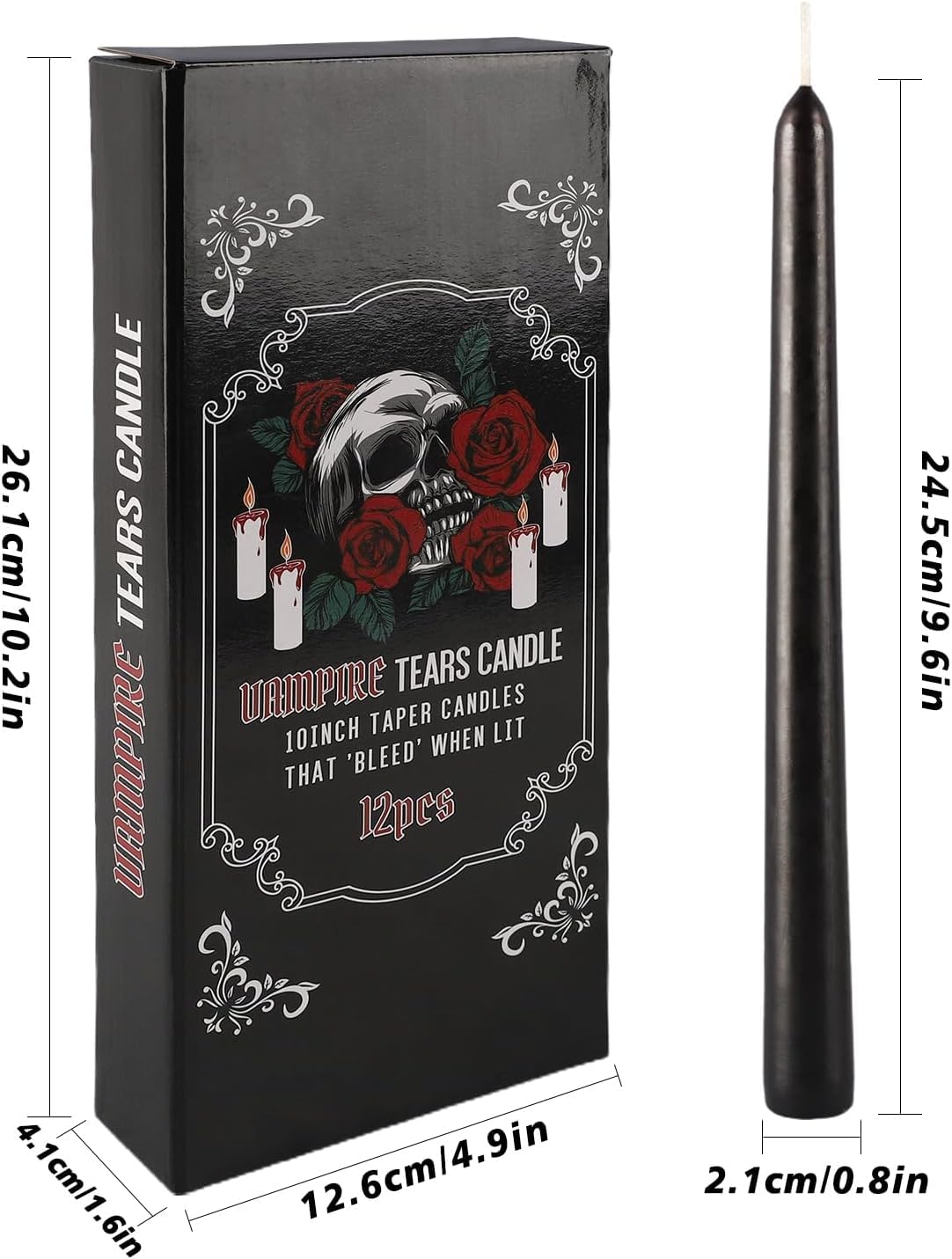YOROXRG 12PCS 10-Inch Black Bleeding Taper Candles,Vampire Tears Taper Candles- Unscented Ideal for Halloween, Christmas, Rituals, and Themed Party Decor