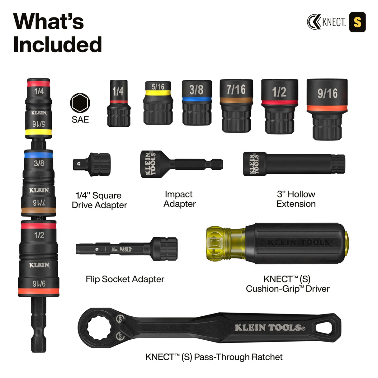 Klein Tools 65302KNECT Impact Socket Set, KNECT (S) 33-Piece SAE and Metric Pass-Through Socket Tool Set, Impact Driver Adapter, MODbox Tool Organization
