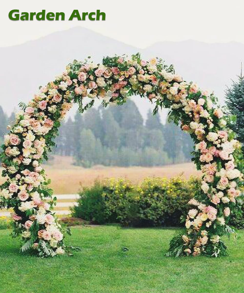 Queension 8Ft Wide 7Ft High Metal Wedding Arch for Ceremony Party, Black