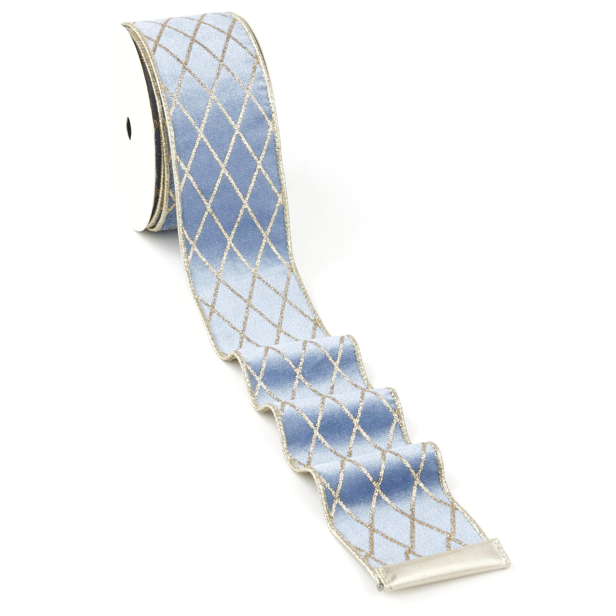 MAYREEL 2.5 Inch Dusty Blue and Gold Velvet Wired Ribbon Metallic Diamond Glitter Grid for Christmas Gift Wrapping Floral Craft Bows Wreaths Garland Holiday Decor 10 Yards