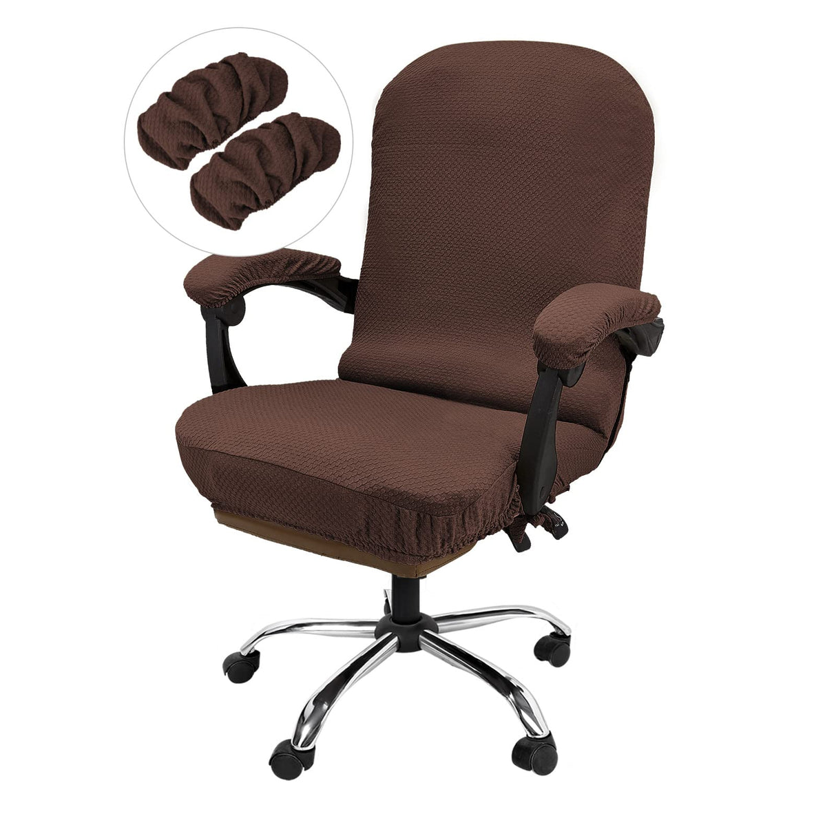 NeColorLife Office Chair Cover with Armrest Covers Stretchable - Zippered High Back Seat Cover for Extra Large Executive Desk Chairs, Big Tall Man(X-Large Size, Coffee)
