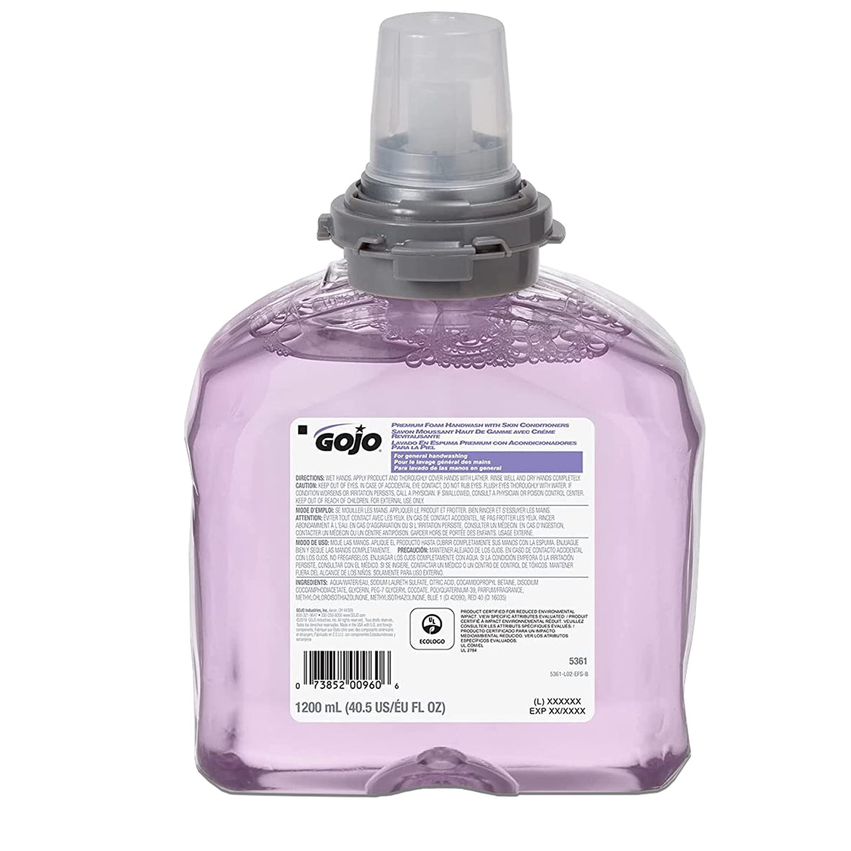 GOJO Premium Foam Handwash with Skin Conditioners, Cranberry Scent, EcoLogo Certified, 1200 mL Foam Hand Soap Refill TFX Touch-Free Dispenser (Pack of 2) – 5361-02