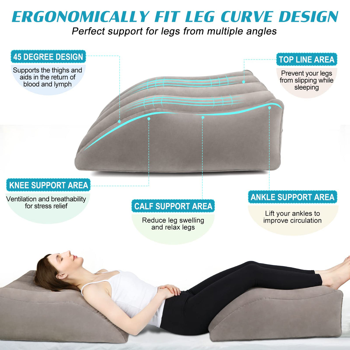 BLABOK Wedge Pillow for Sleeping - Inflatable Leg Elevation Pillow for Swelling,Circulation,Leg & Back Pain Relief,Leg Support Polyvinyl Chloride Pillow for After Aurgery,Hip,Foot,Ankle Recovery
