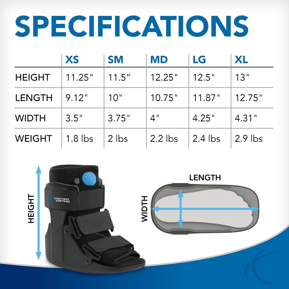 United Ortho USA14115 Short Air Cam Walker Fracture Boot, Medium, Black