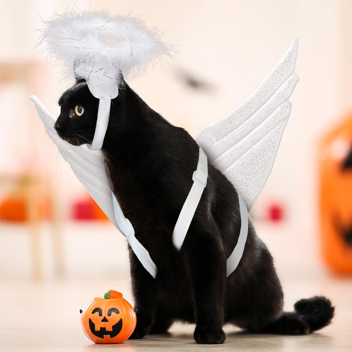 Bulyoou Pet Halloween Costume Angel Dog Costume Wings and Dog Devil Cat Angel Devil Cosplay Outfit Fits Many Pets for Christmas, Halloween Parties, Gifts for Dog & Cat Lovers(White, Red)